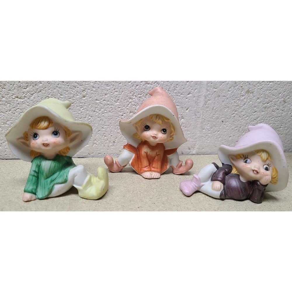 Set of 3 Homco Pixie Porcelain Ceramic FIGURINES Figures Numbered #5213